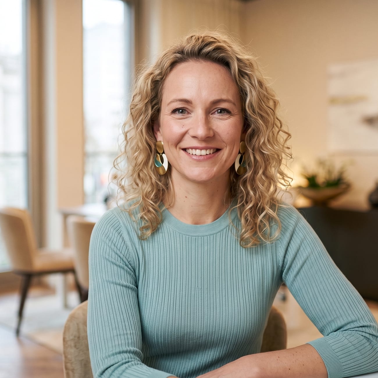 Frau in der Prämenopause zuhause – Newsletter des Menopause Zentrum mit Beiträgen, Veranstaltungen und Podcast-Folgen.